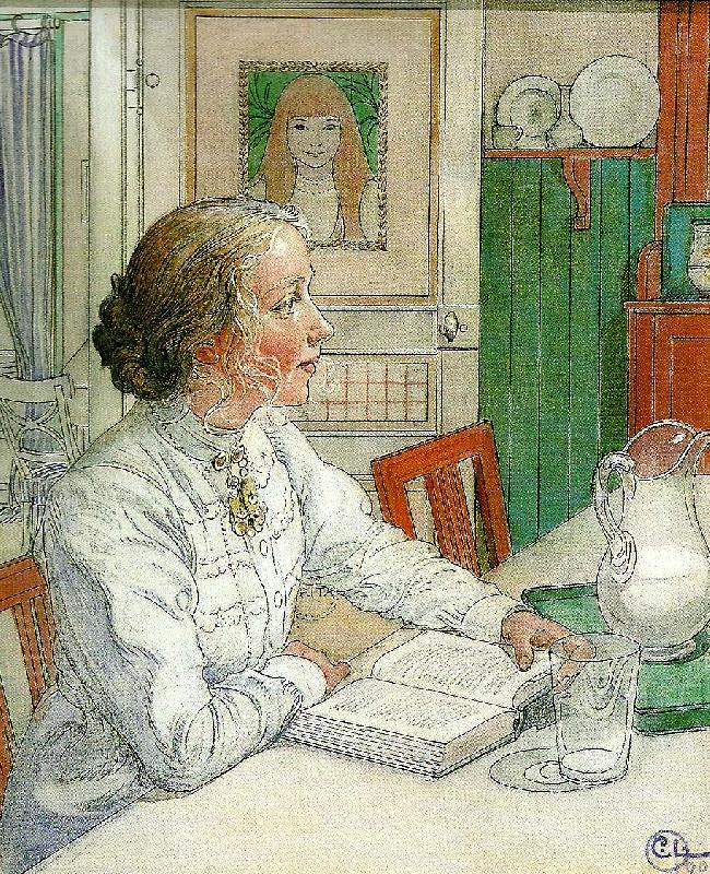 min aldsta dotter- suzanne med mjolk och bok, Carl Larsson